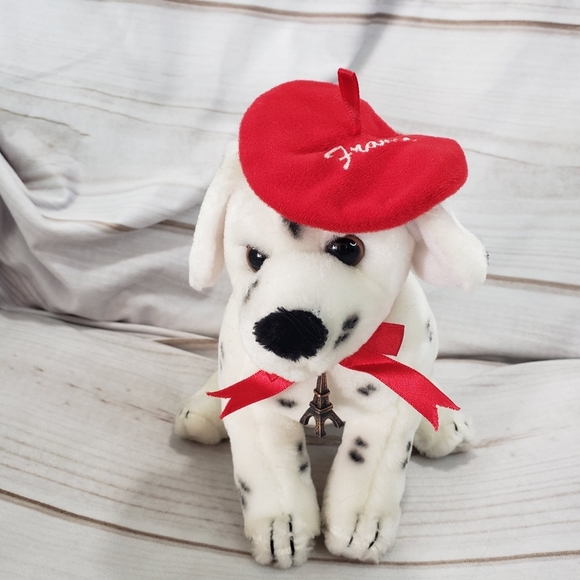 Vintage Other - 🌞SOLD🌞Dalmatian Dog Plush Stuffed Toy France Beret Eiffel Charm Vintage 9 Inch